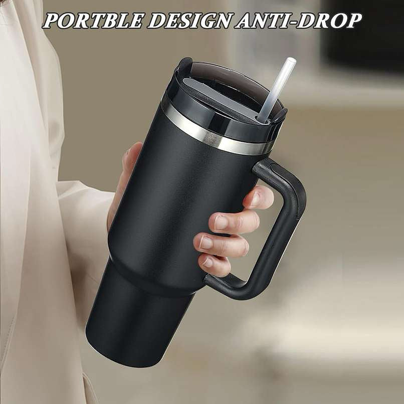 Black 1200ML Insulated Tumbler with Handle for Hot and Cold Beverages