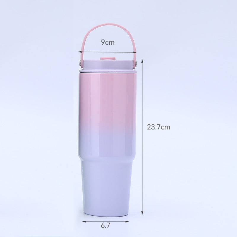 Pink to lavender gradient 900ml insulated tumbler with carry handle — kids water bottle online India | Kidspitara