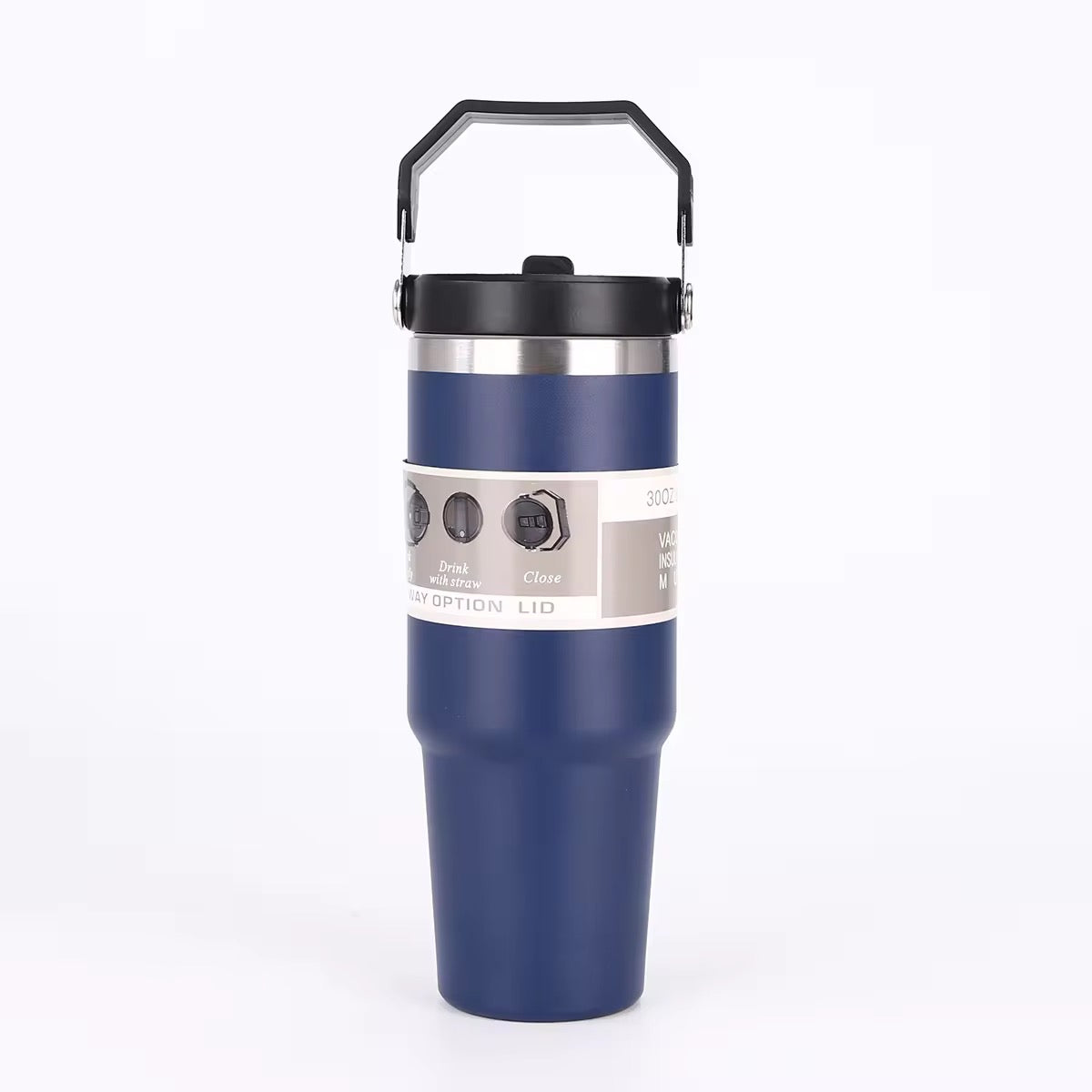 900ml Stainless Steel Vacuum Insulated Tumbler with Handle & Straw Lid – Leakproof Hot & Cold Travel Mug