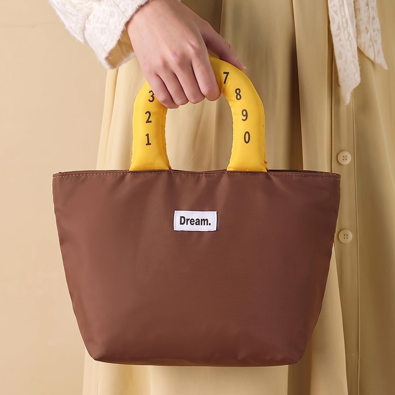 Dream. Trendy Tote Bag with Number Print Padded Handle – Casual Handbag for Women & Girls