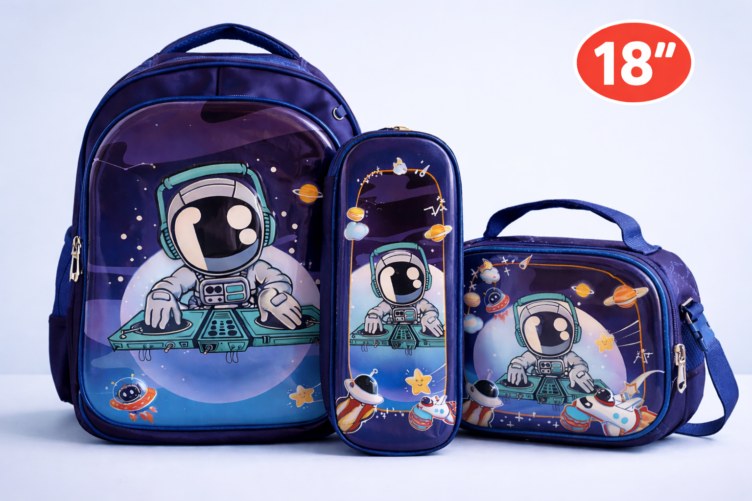 18 Inch Astronaut School Bag Set for Kids – Backpack, Lunch Bag & Pencil Case (3 Pcs Set)