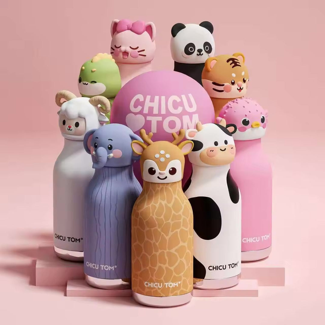 CHICU TOM Cute Cartoon Animal Stainless Steel Insulated Water Bottle for Kids | Cartoon Character Sipper Bottle