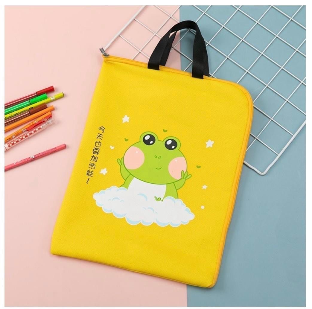 Cute Frog Cartoon Yellow Zipper File Bag | Kids Stationery Organizer – Kispitara