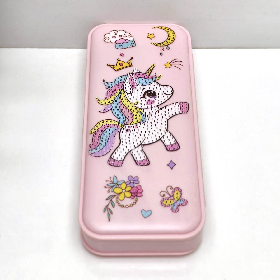 DIY Unicorn Pencil Box Kit for Girls – Diamond Art Craft Activity | Pink Stationery Organizer