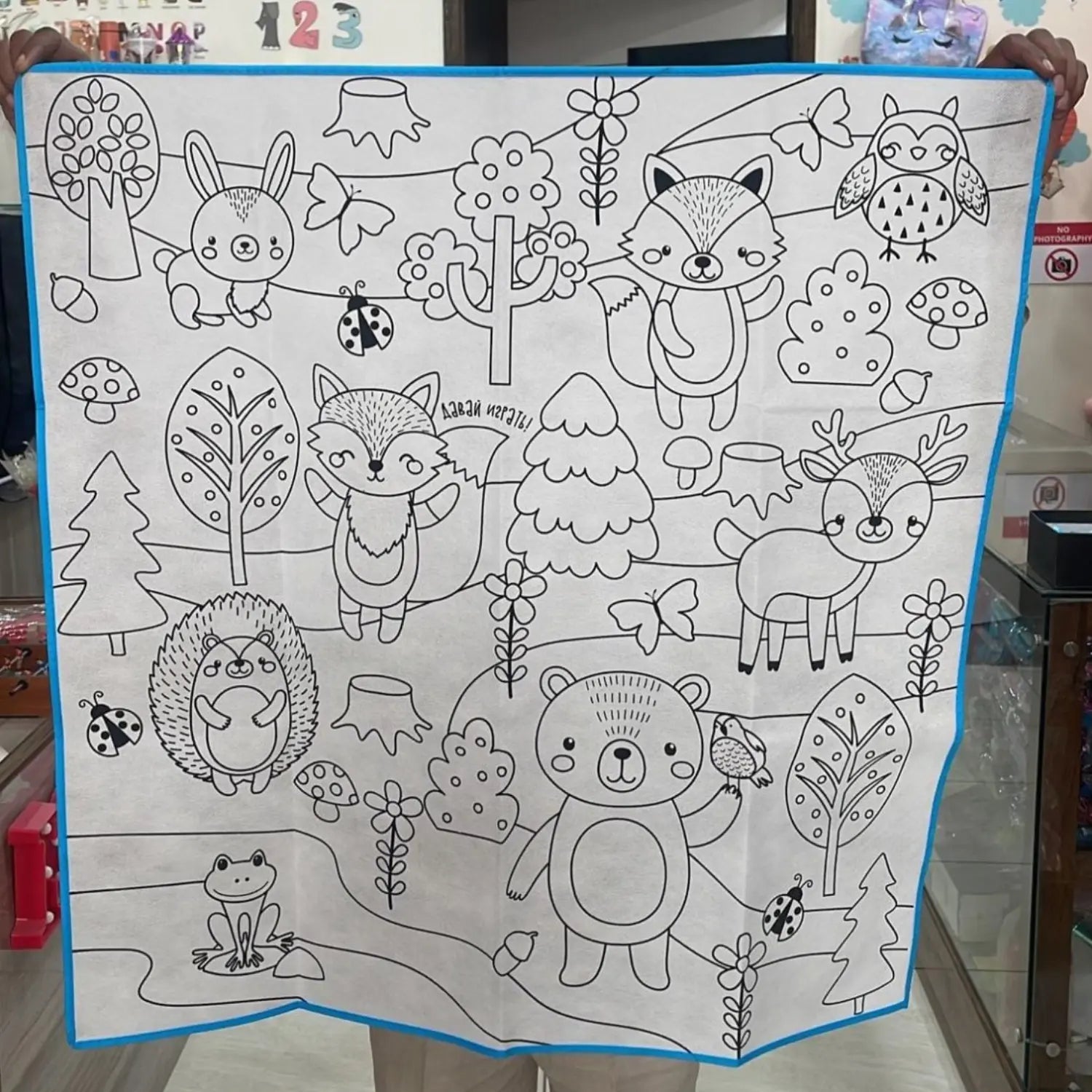 Kids coloring on reusable forest animal doodle mat – washable and eco-friendly activity