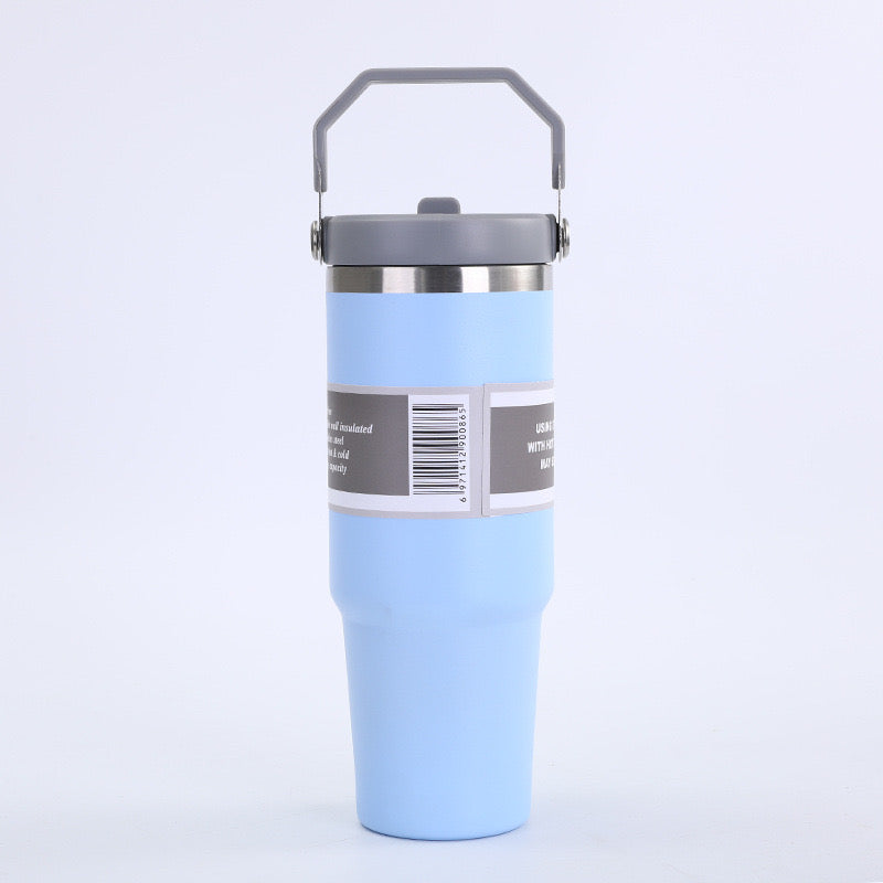 Stainless steel hot and cold tumbler with straw and sip options – ideal for gym and office