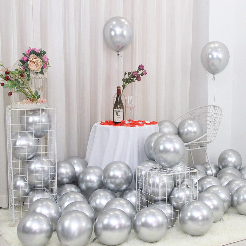 Shiny Silver Latex Balloons for Events – Large Size