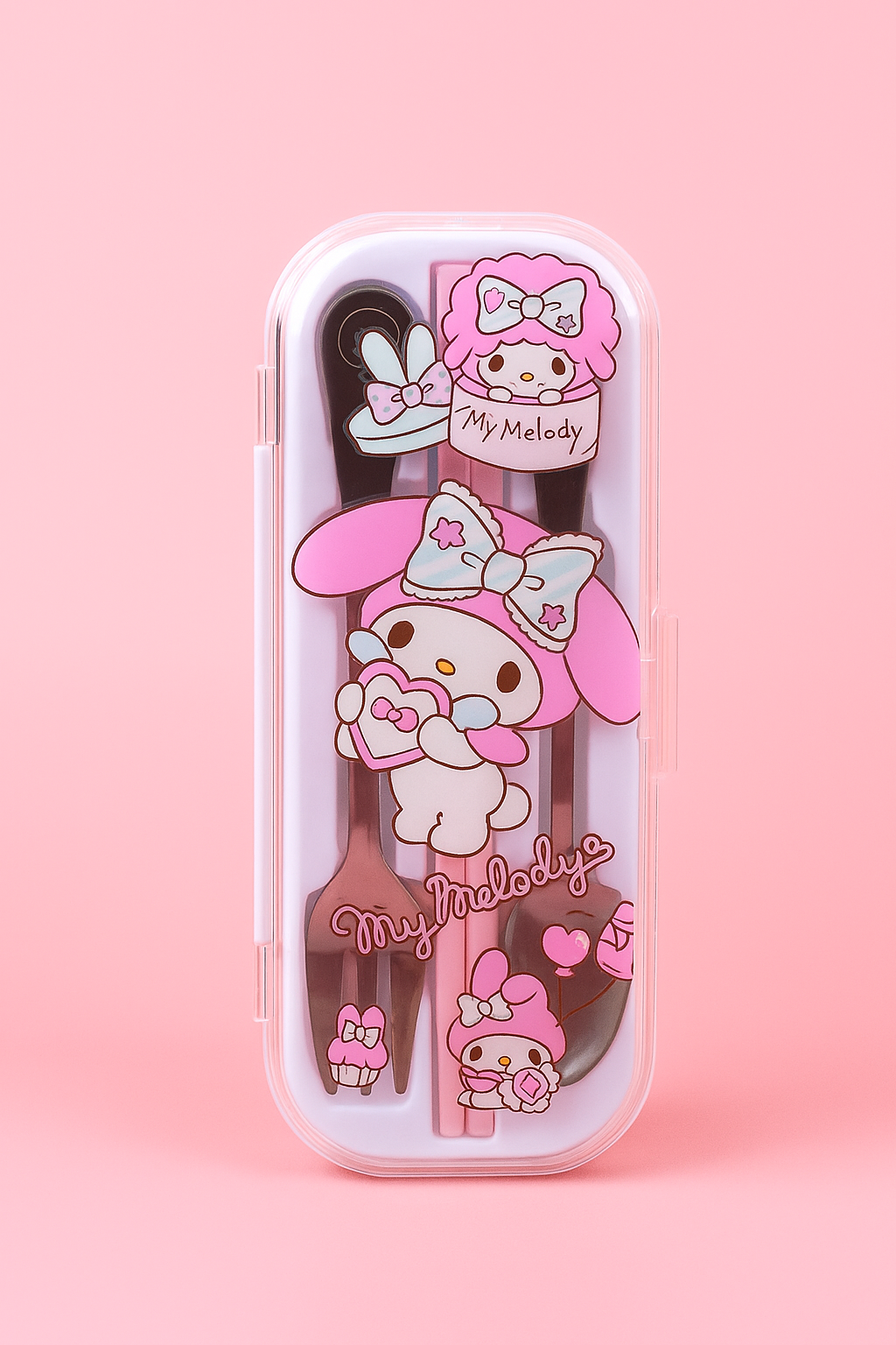 Sanrio, My Melody, Kawaii, Utensil Set, Lunch Accessories, Japanese Bento, Cute Tableware, Reusable Cutlery, Pink Aesthetic, School Lunch Kit, Anime Merchandise, Fork and Spoon Set, Gifts for Her, Kids Bento