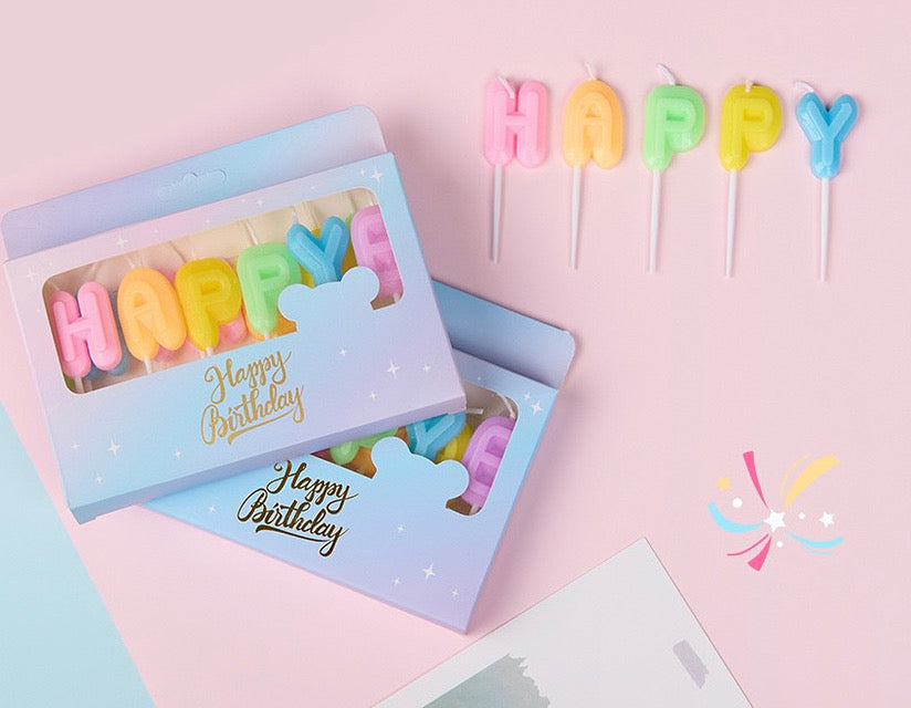 Pastel Happy Birthday Letter Candles – Multicolor Cake Topper Set for Parties
