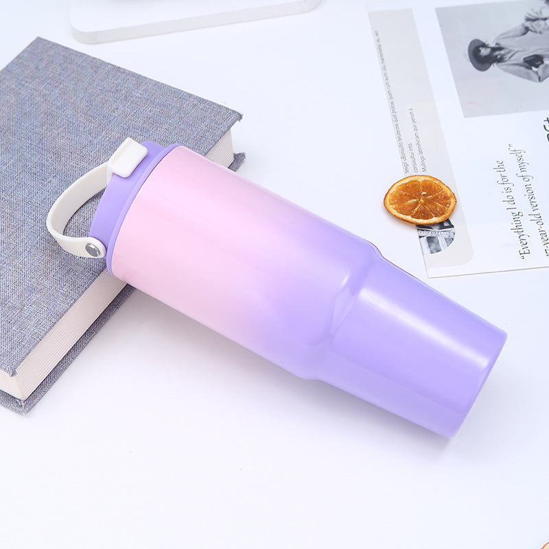 Pink to lavender gradient 900ml insulated tumbler with carry handle — kids water bottle online India | Kidspitara