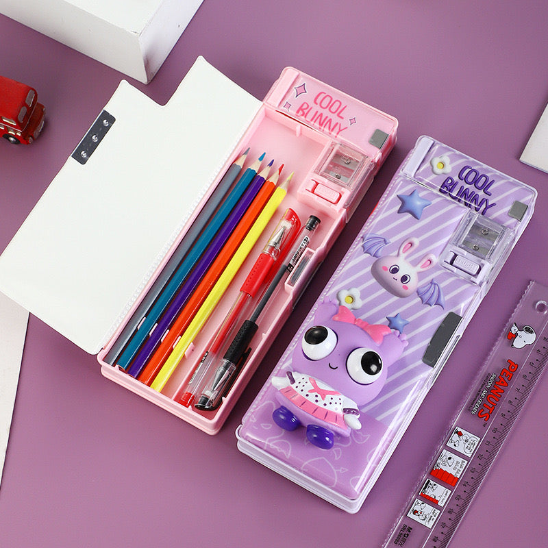 Cute Cool Bunny Pencil Box with Stationery Compartments – Kids School Supply