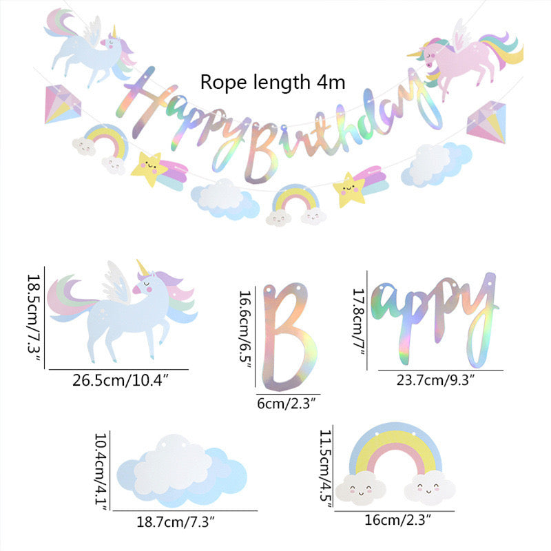 Unicorn Rainbow Happy Birthday Banner | Unicorn Theme Birthday Decoration for Kids