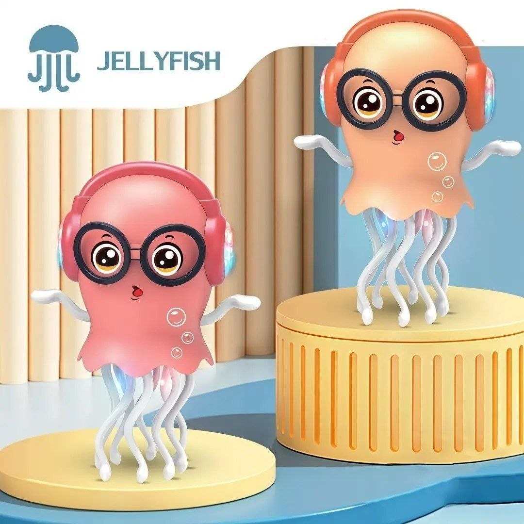 Dance Jellyfish bump and go musical LED toy - pink and green jellyfish with headphones and glasses