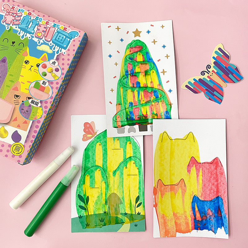 Magic Water Coloring Pen Art Set for Kids – Reusable Painting Cards (6 Pens, 7 Colors)