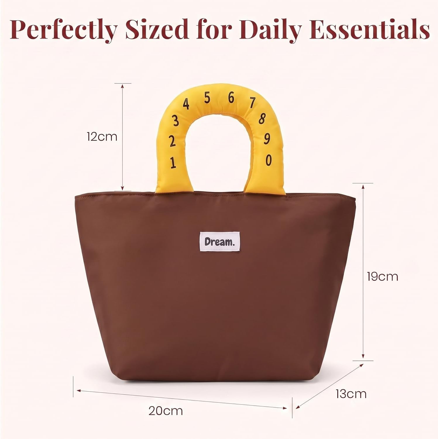 Dream. Trendy Tote Bag with Number Print Padded Handle – Casual Handbag for Women & Girls