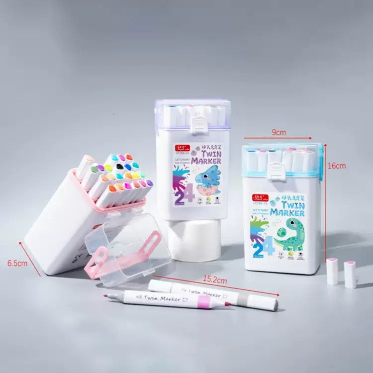 24 Colors Twin Marker Set for Kids with Dual Tips