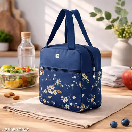 Insulated Floral Lunch Bag for Kids & Women – Leakproof Thermal Tiffin Bag with Zip Pockets