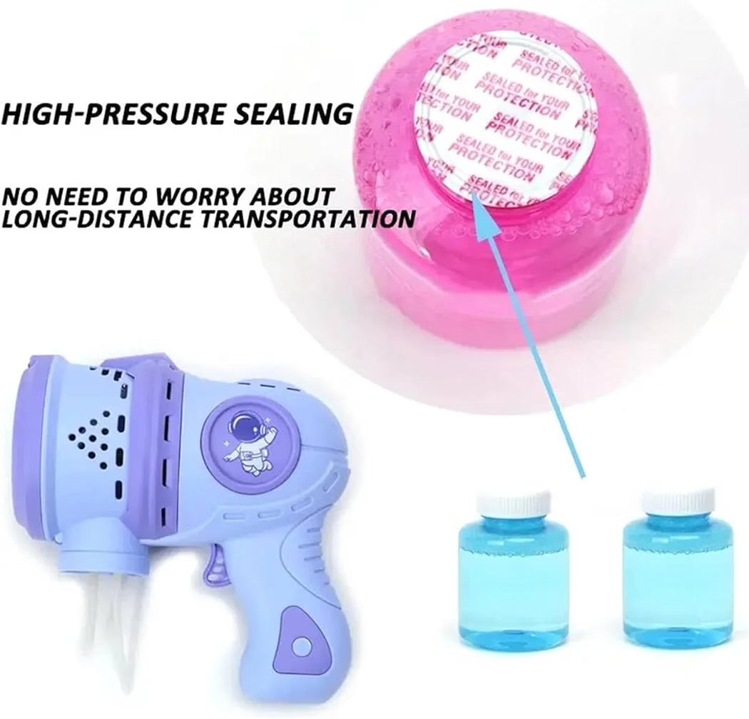 Sealed bubble solution bottles for astronaut bubble gun toy