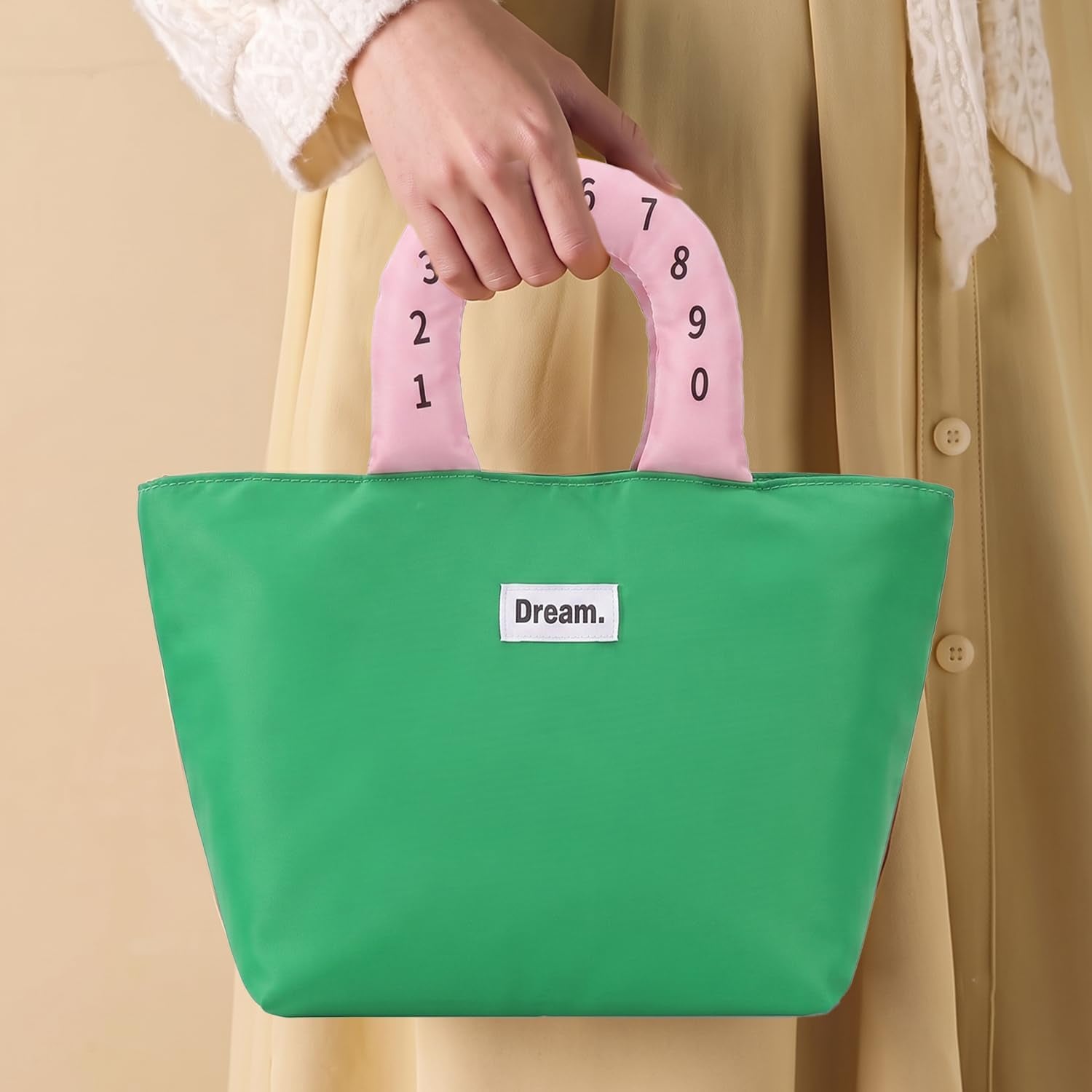 Dream. Trendy Tote Bag with Number Print Padded Handle – Casual Handbag for Women & Girls