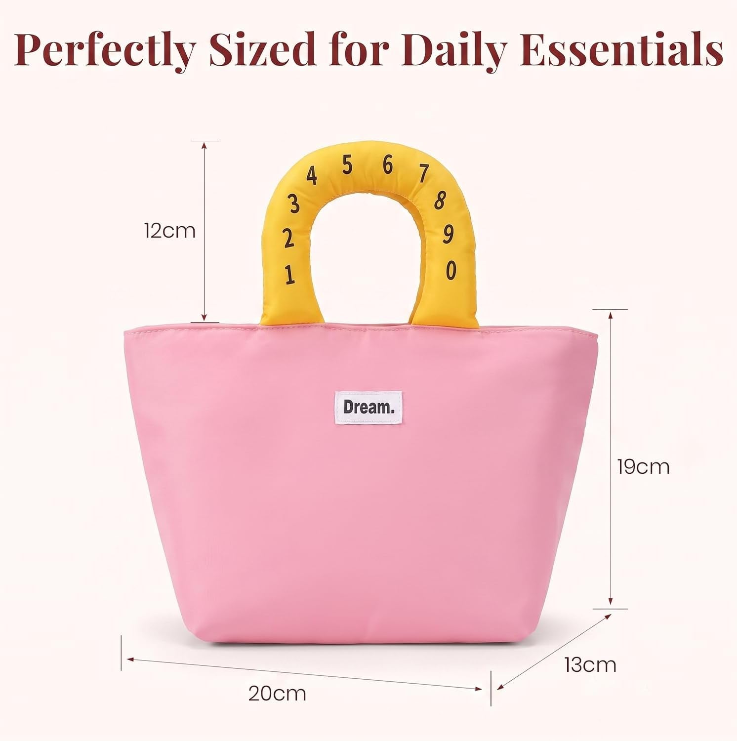 Dream. Trendy Tote Bag with Number Print Padded Handle – Casual Handbag for Women & Girls