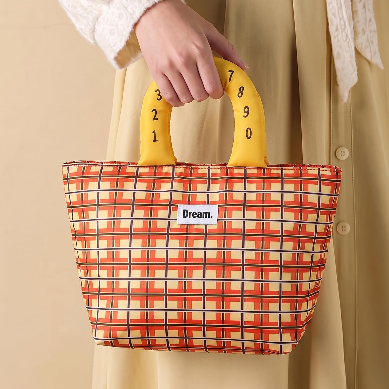 Dream. Trendy Tote Bag with Number Print Padded Handle – Casual Handbag for Women & Girls