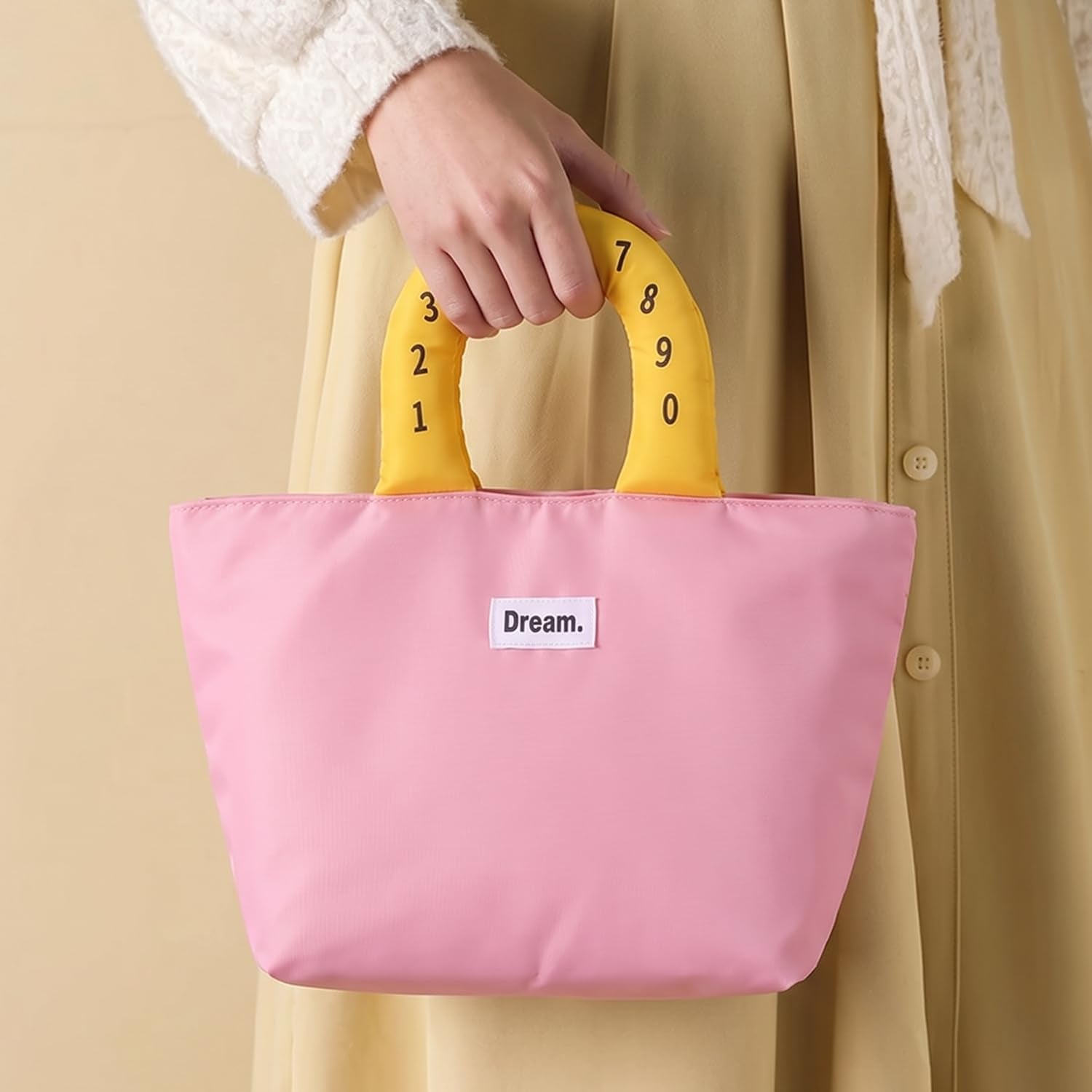 Dream. Trendy Tote Bag with Number Print Padded Handle – Casual Handbag for Women & Girls