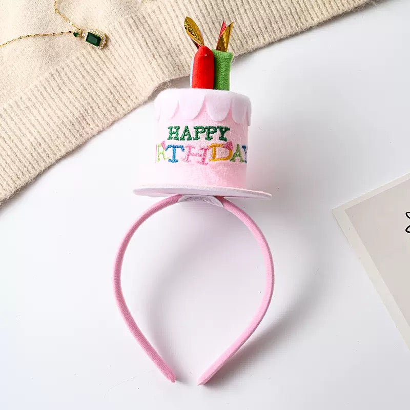 Pink happy birthday cake headband and birthday sunglasses party set for kids