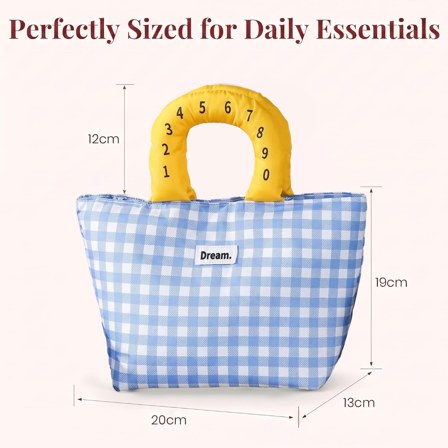 Dream. Trendy Tote Bag with Number Print Padded Handle – Casual Handbag for Women & Girls