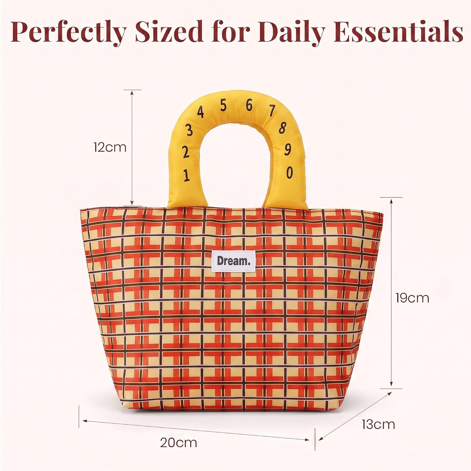 Dream. Trendy Tote Bag with Number Print Padded Handle – Casual Handbag for Women & Girls