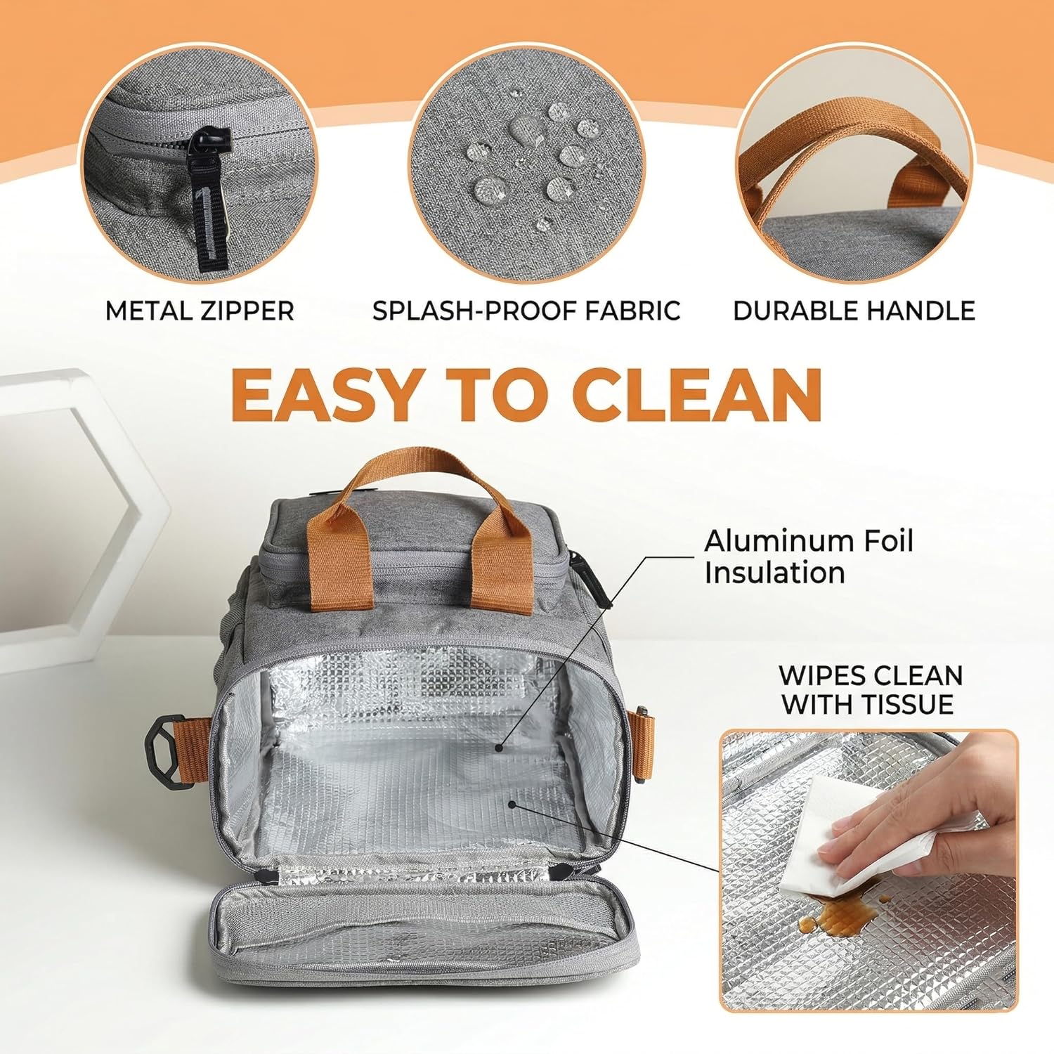 Person carrying insulated lunch bag with adjustable shoulder strap