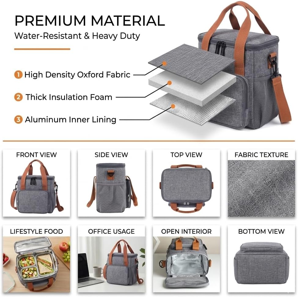 Insulated lunch bag with padded top handles