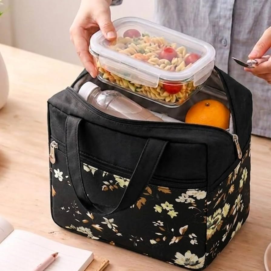 Insulated Floral Lunch Bag for Kids & Women – Leakproof Thermal Tiffin Bag with Zip Pockets
