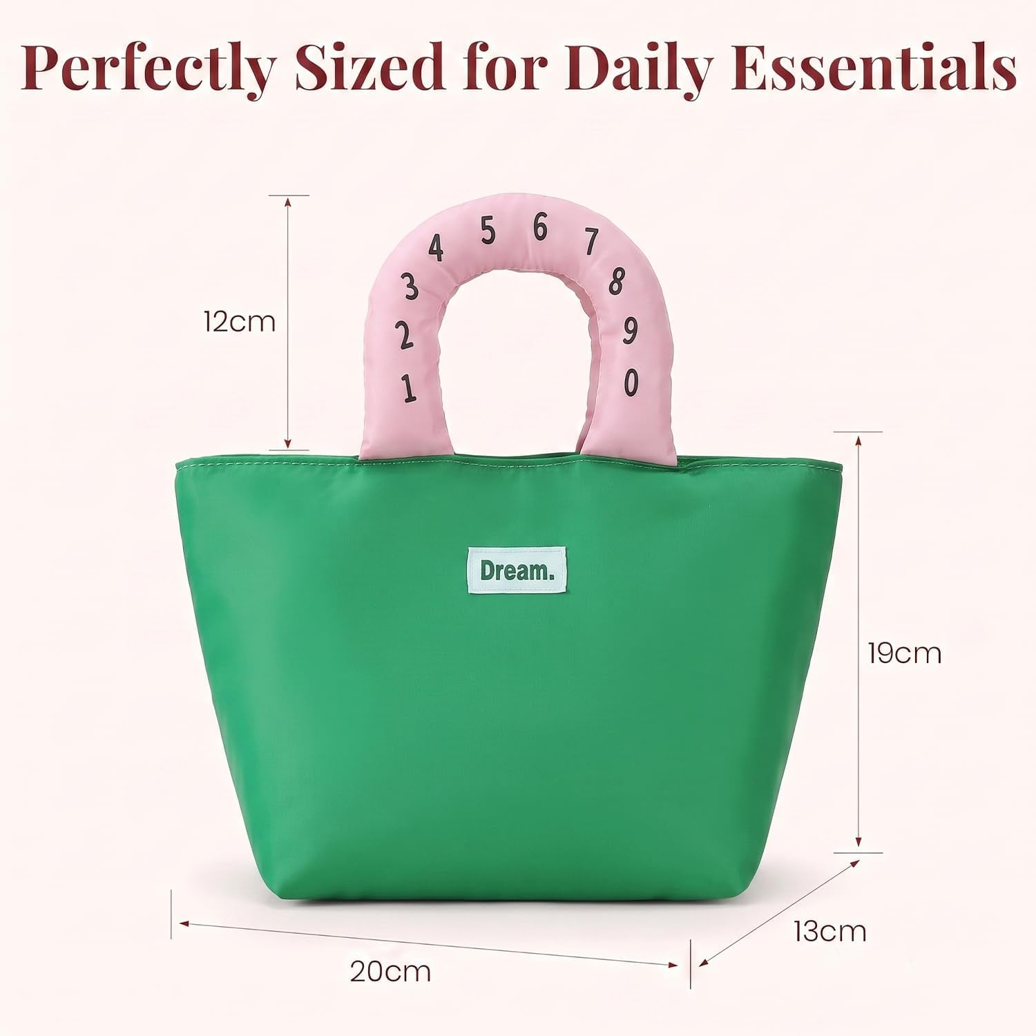 Dream. Trendy Tote Bag with Number Print Padded Handle – Casual Handbag for Women & Girls