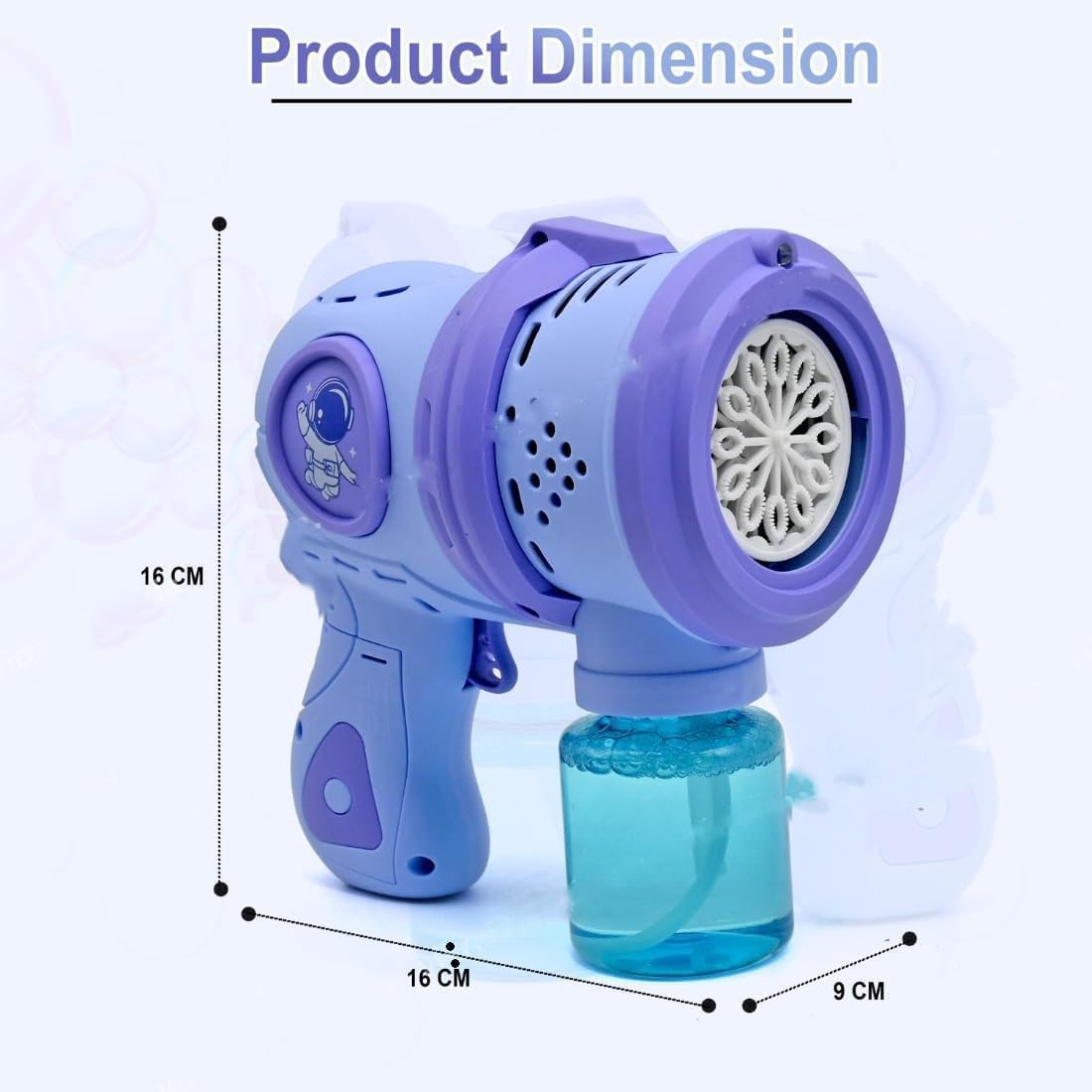 Purple astronaut design automatic bubble gun toy for kids