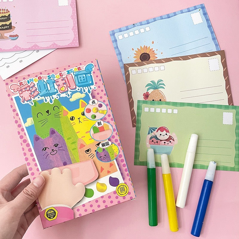 Magic Water Coloring Pen Art Set for Kids – Reusable Painting Cards (6 Pens, 7 Colors)