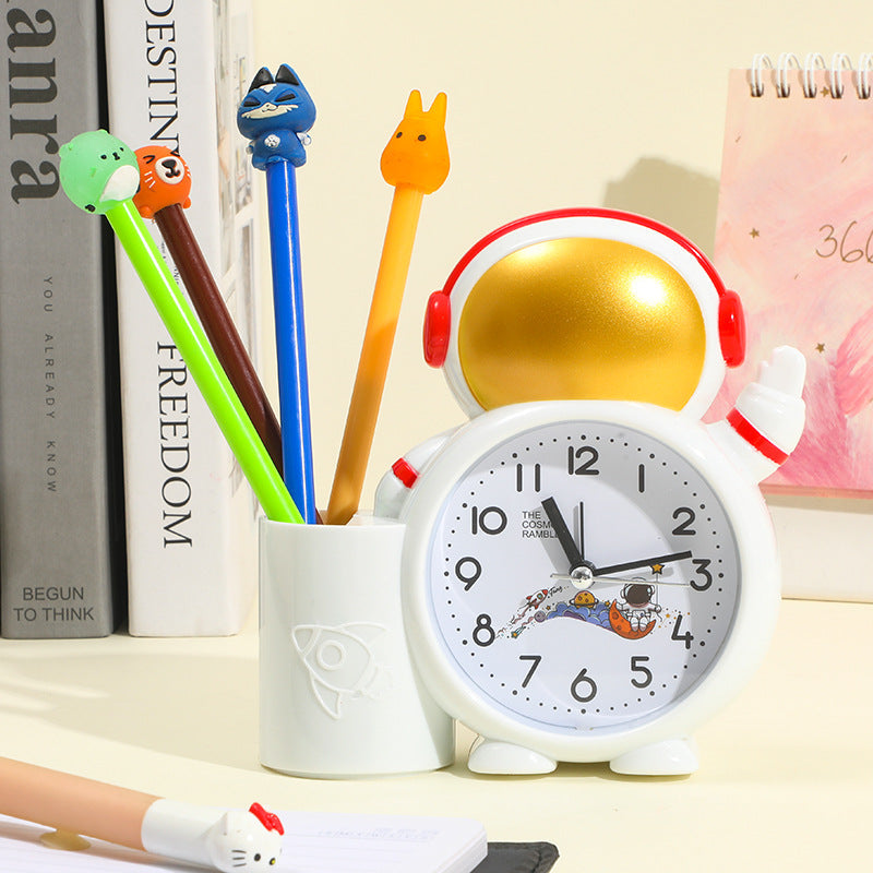 Cute astronaut alarm clock with pen holder for kids study table decoration