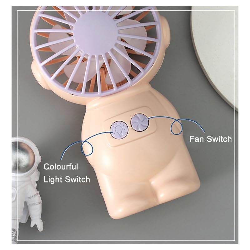 Astronaut Mini Fan USB Portable Handheld Desktop Portable Fan with LED Light for Kids Adults