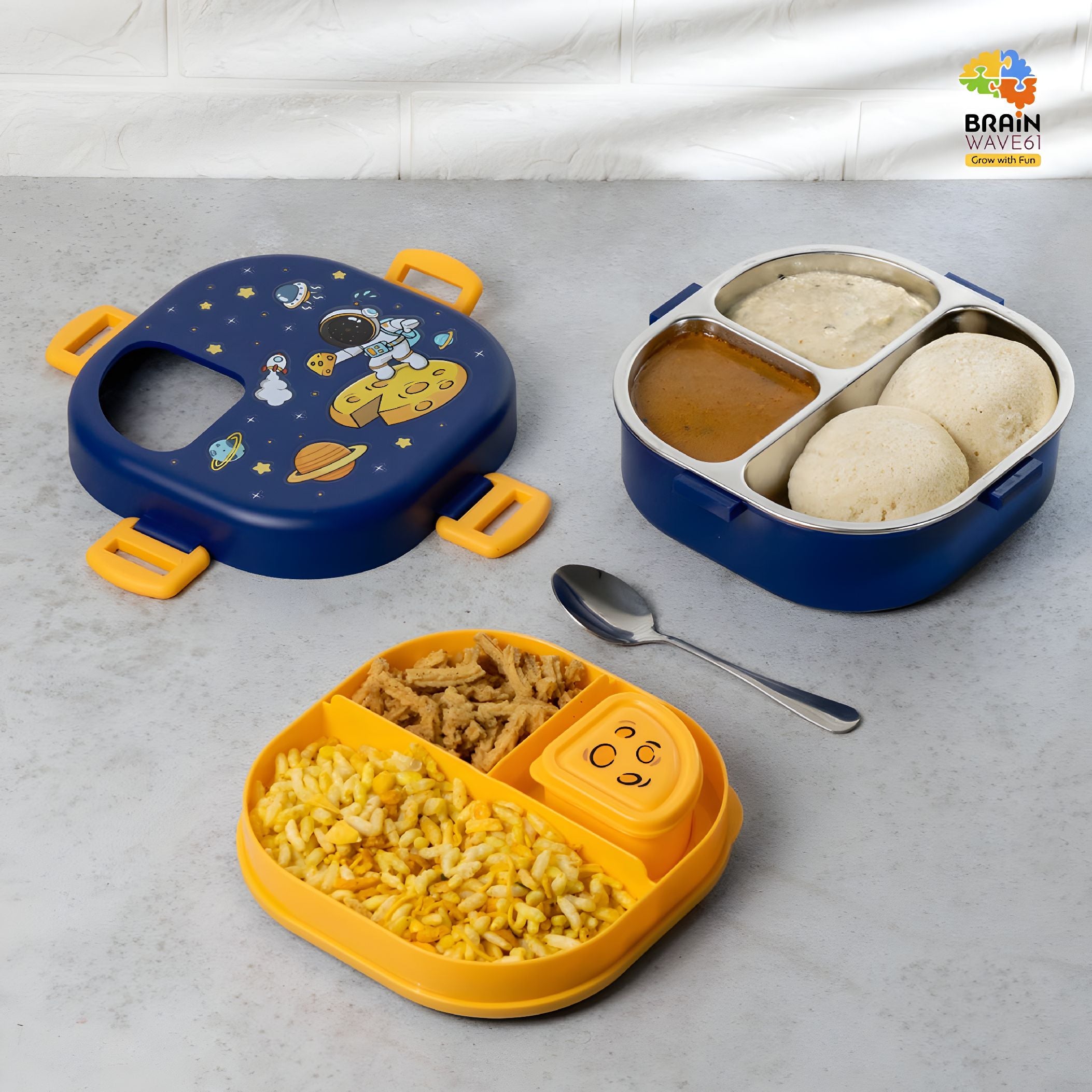 Stainless Steel Kids Lunch Box Astronaut Design | Leakproof School Tiffin