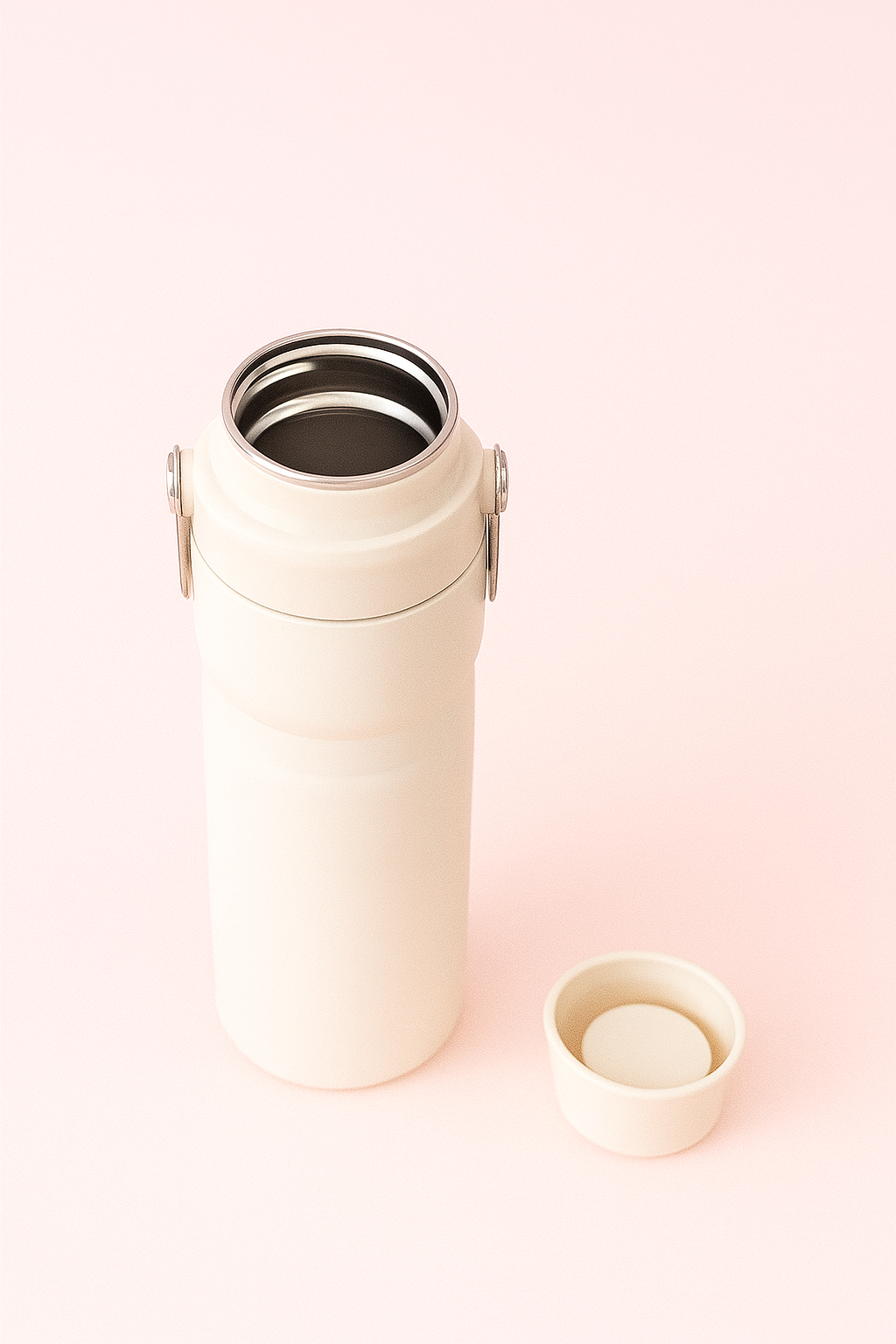 Minimalist Insulated Bottle – Hot & Cold Thermos with Handle (Cream Beige)