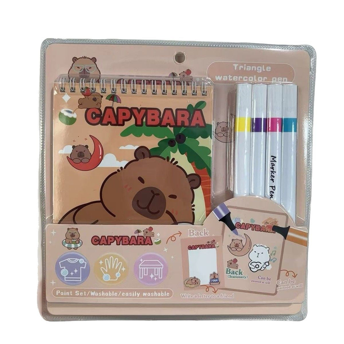 Capybara themed washable watercolor paint set with marker pens for kids DIY drawing and painting in India