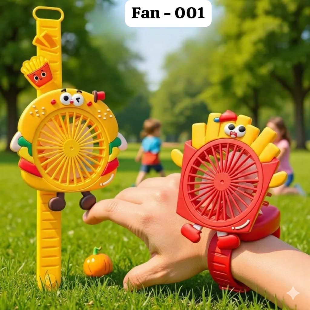 Cute Burger Style Mini Watch Fan for Kids | Portable Rechargeable Wrist Fan Toy | Summer Cooling Fan for Boys & Girls
