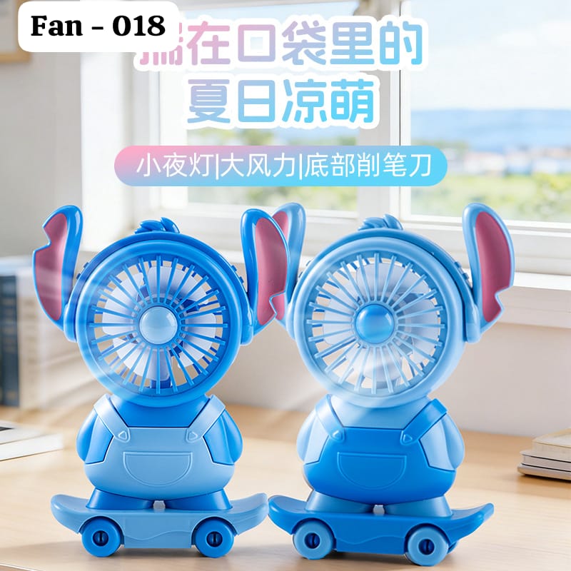 Cute cartoon mini desk fan with built-in pencil sharpener, blue portable USB fan for kids and students