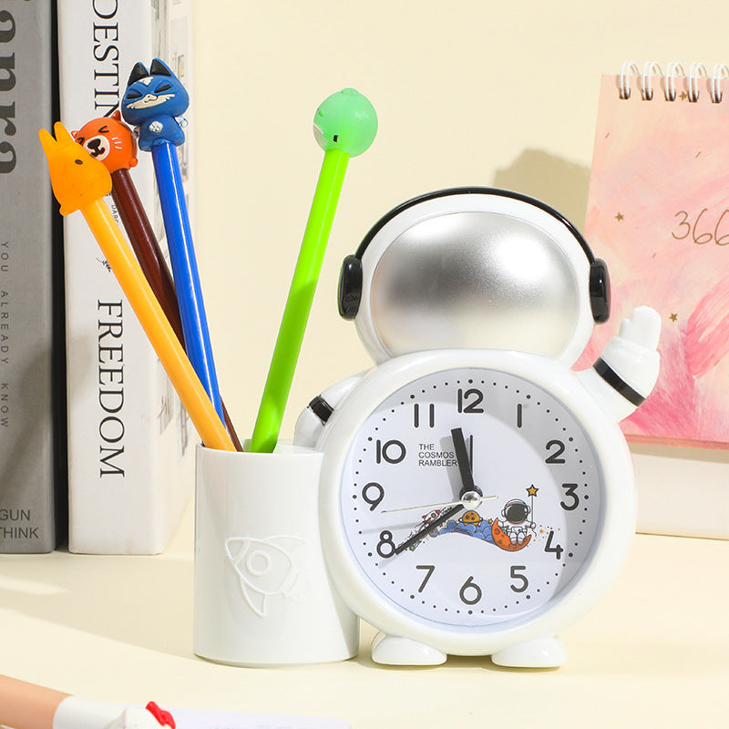Space theme alarm clock with pencil holder for children study table