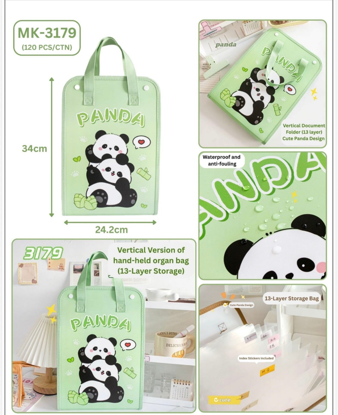 🐼 Cute Panda 13-Layer Document Organizer Bag  Stylish | Waterproof | School & Office Essential