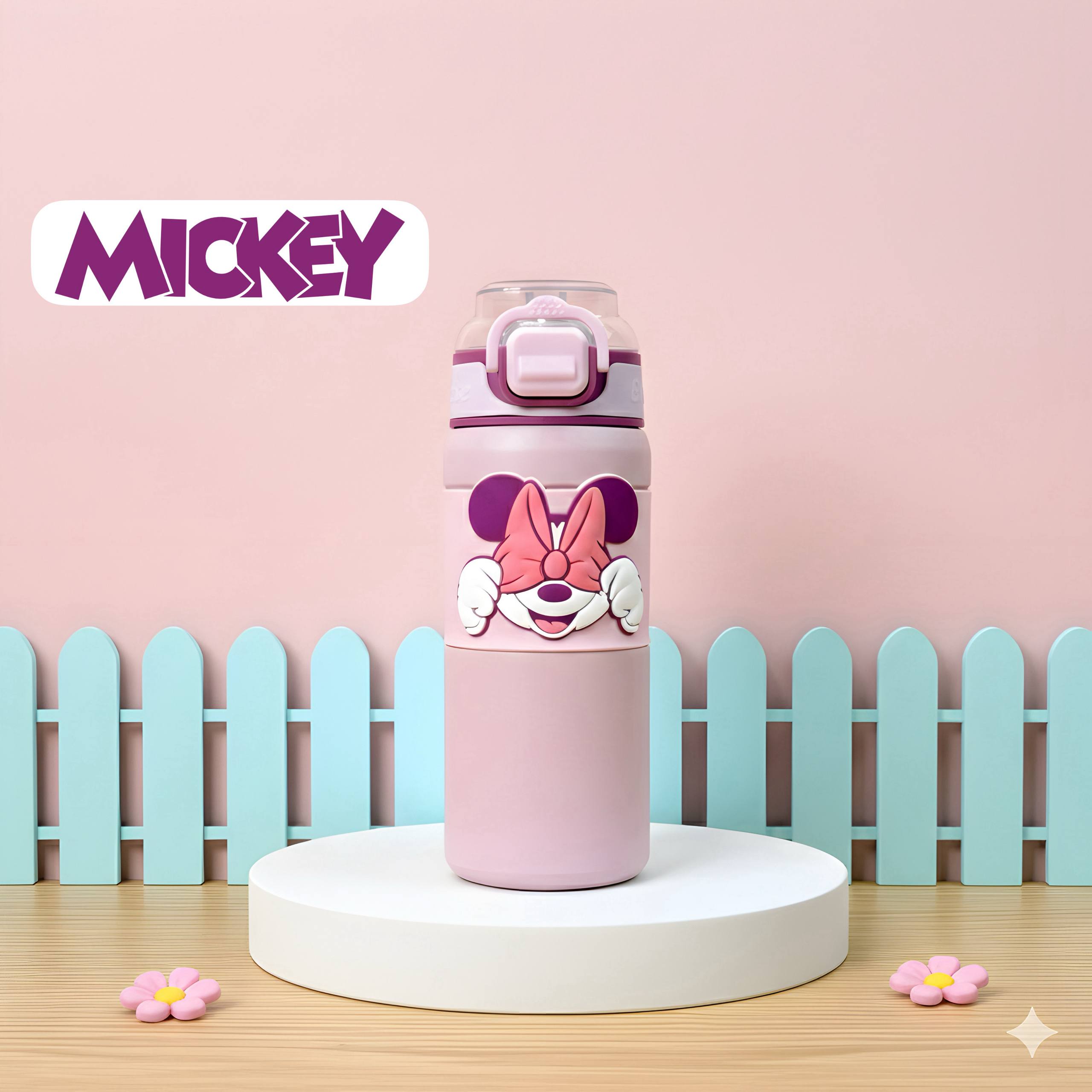 Cute pink kids water bottle with straw leakproof school bottle BPA free