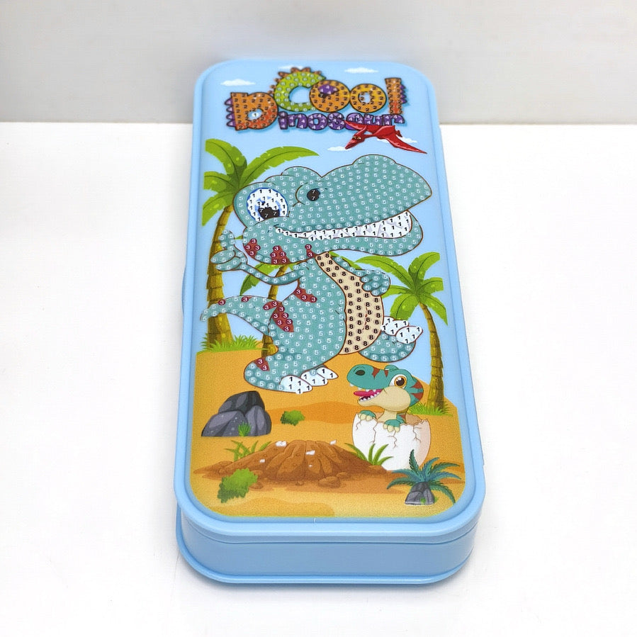 DIY Dinosaur Pencil Box Kit for Boys – Diamond Art Craft Activity | Blue T-Rex Stationery Organizer**