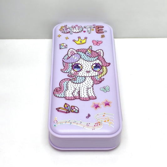 DIY unicorn diamond painting pencil box kit for kids, cute stationery case