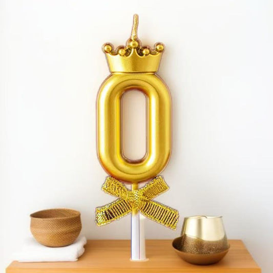Golden Crown Number Birthday Candles (0-9) with Stick & Bow – Perfect for Kids’ Cakes