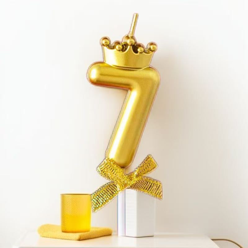 Golden Crown Number Birthday Candles (0-9) with Stick & Bow – Perfect for Kids’ Cakes