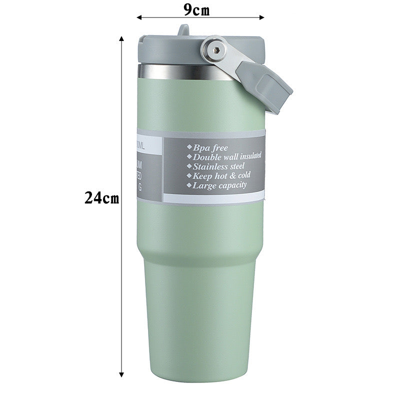 1000ml green vacuum insulated water bottle with handle – ideal for travel and café use